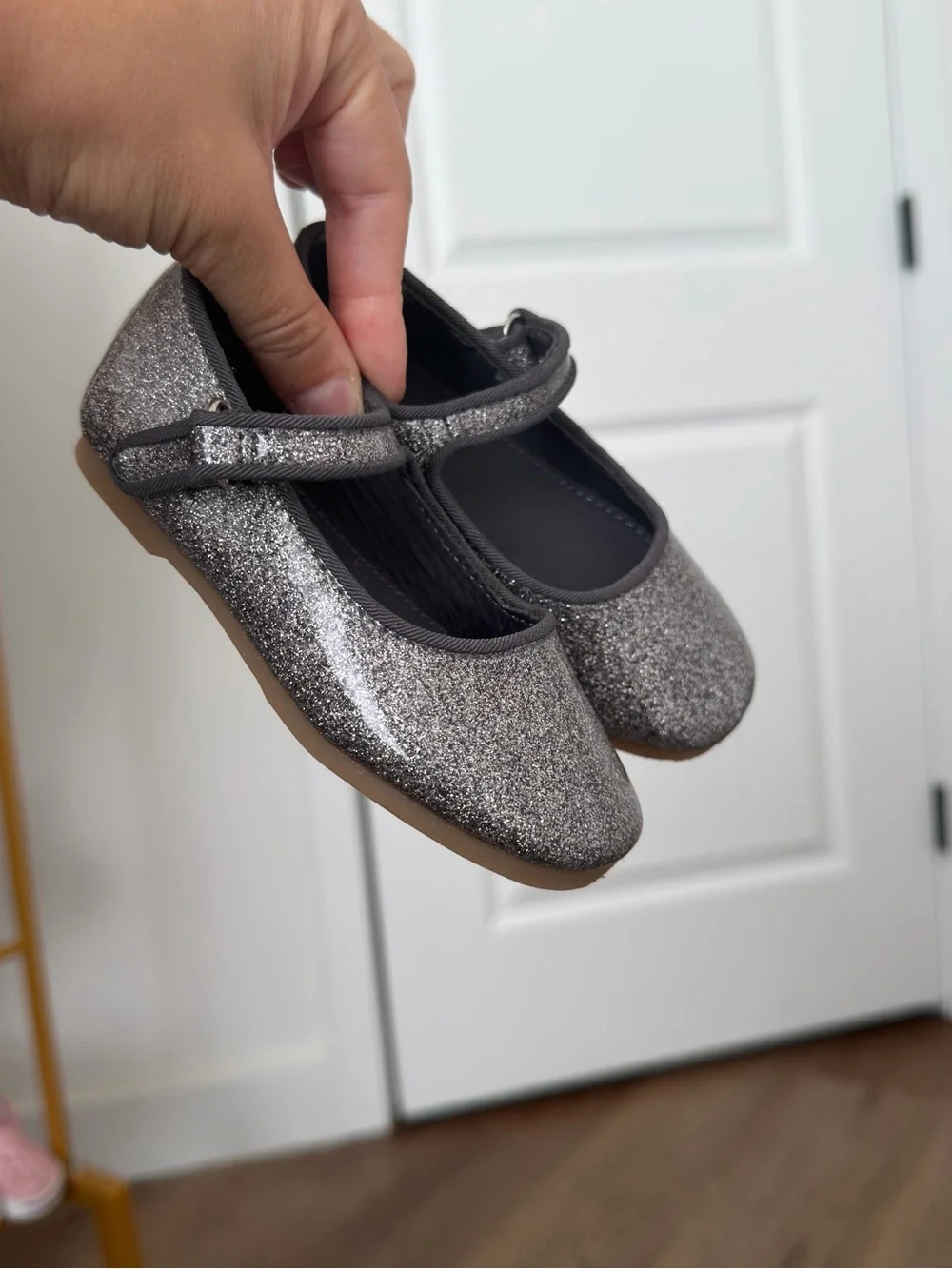 Zara Glitter Mary Jane Flats Silver Charcoal Hook and Loop Strap Size 22, 6c